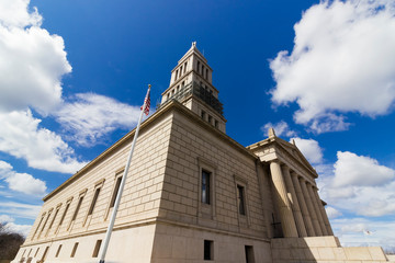 View of the colossal Masonic temple, the George Washington Masonic National Memorial atop Shuter's...