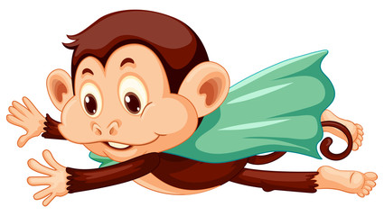 Monkey wearing cape flying on white background