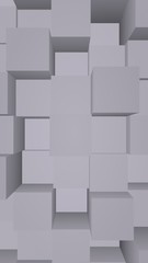 Abstract gray elegant cube geometric background. Chaotically advanced rectangular bars. 3D Rendering, 3D illustration