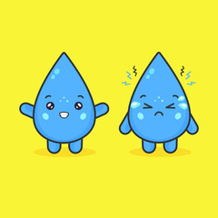 Cute Water Drop Characters Happy and Sad Expression