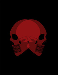 Red skulls horror side view on the black background, vector