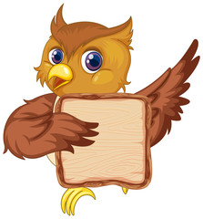Board template with cute owl on white background