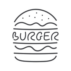 Burger icon. Gray vector sign isolated. Hand drawn illustration symbol for fast food, logo, hamburger, snack, label, product design, menu, restaurant