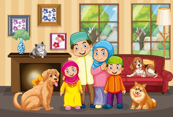 Scene with people staying at home with family
