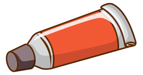 Orange watercolor in tube on white background