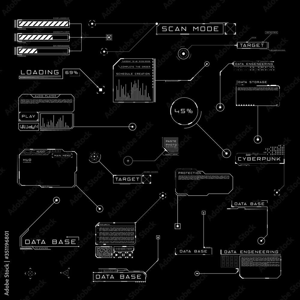 Poster set of hud callout titles. futuristic sci-fi design elements. editable stroke. good for animation. v