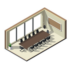 Vector isometric low poly conference room.