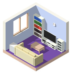 Vector isometric gaming room. Interior design of living room.