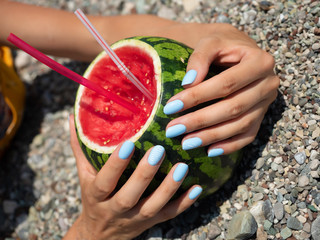 Blue manicure for summer season