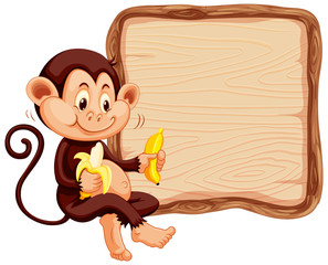 Board template with cute monkey on white background