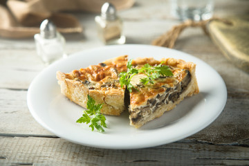 Homemade mushroom tart or quiche