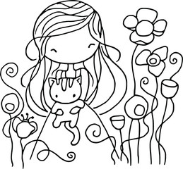 cartoon girls love flowers card