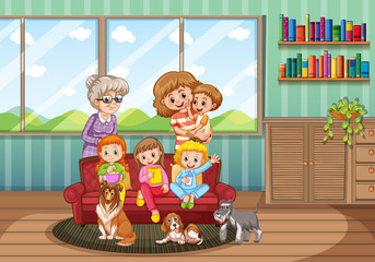 Obraz na płótnie Canvas Family member cartoon character in living room