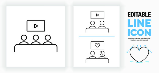 Editable line icon of people watching tv, part of a huge set of editable line icons! 