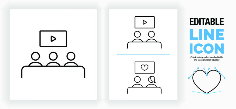 Editable line icon of people watching tv, part of a huge set of editable line icons! 