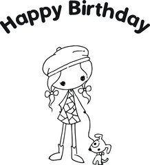 happy birthday card cartoon girl bear