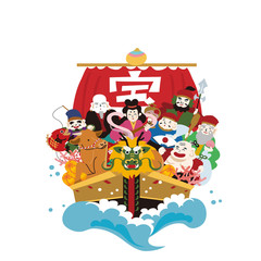 年賀状　2021　デザイン　イラスト　宝船　丑年