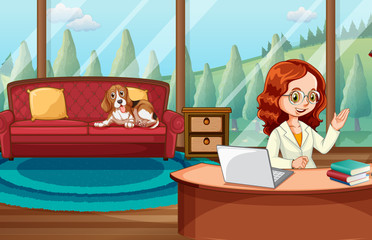 Young lady working from home