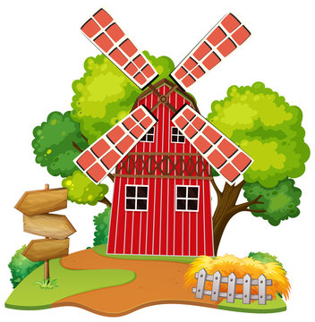 Windmill house on white background
