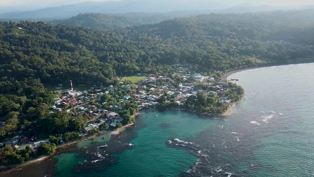 Beautiful aerial view of the charming village of Puerto Viejo de Talamanca in Costa Rica.