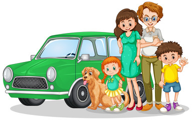 Obraz na płótnie Canvas Happy family in front of car