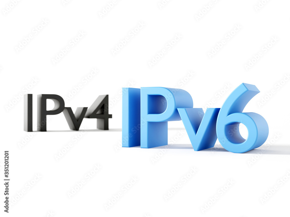 Poster ip address type symbols ipv4 and ipv6 - internet protocol version 6 and old version 4 3d render with