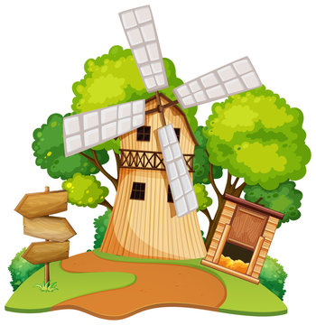 Isolated wooden windmill house