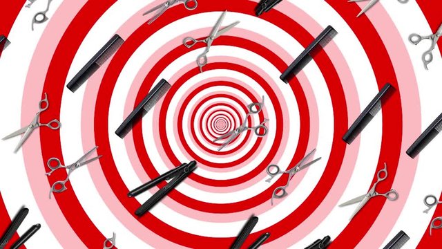 background with moving accessories of a beauty salon, abstraction