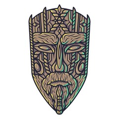 Carving ethnic wooden mask of face, totem