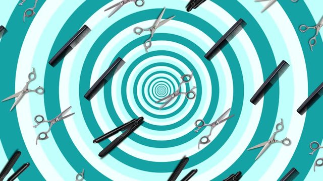 background with moving accessories of a beauty salon, abstraction