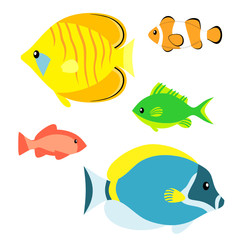 Tropical sea fish drawing collection vector illustration