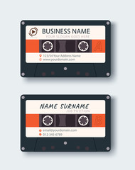 Corporate business card. Personal name card design template. vector illustration. Front and back page. Retro cassettes. Vintage 1980s music tape image