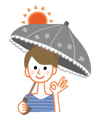 Illustration of a young woman with a parasol © さしみ（sashimi）