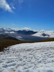 Snow in foreground of view in lake district