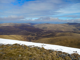 View from mountaint top in Lake District with snow