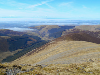 View into the distance from mountain top in Lake district