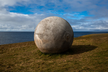 
landscape with the port of the island of grimsey in the north of iceland, off the arctic circle....