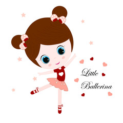 Cute cartoon little ballerina. Vector illustration. Illustration for card.