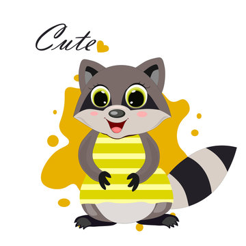 Cute Cartoon raccoon isolated isolated on a white background