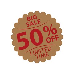 big sale fifty percent off label