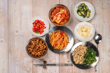 Kimchi salad made with vegetable cabbage and pepper, Korean pickle and seasoning Spicy Kimchi Korean traditional food
