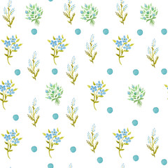 Watercolor illustration. Seamless watercolor pattern with bouquets of blue flowers on a white background. Can be used for postcards, wrapping paper, notebook covers and other decor.