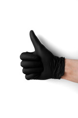 Hands in medical black gloves depict EVERYTHING WELL on a white background