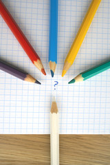 Social problems expressed on paper with colored pencils, the problem of choice, teenagers, psychology who are you