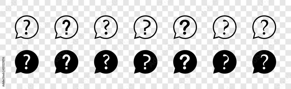 Wall mural question vector icons collection. question with speech bubbles, isolated. ask icons. question mark s