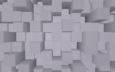 Abstract gray elegant cube geometric background. Chaotically advanced rectangular bars. 3D Rendering, 3D illustration