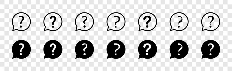 Obraz premium Question vector icons collection. Question with speech bubbles, isolated. Ask icons. Question mark set of. Vector illustration