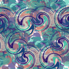 Seamless pattern abstract design. Mixed print with waves and whirlpool splashes. Watercolor effect. Suitable for bed linen, leggings, shorts and fashion industry.