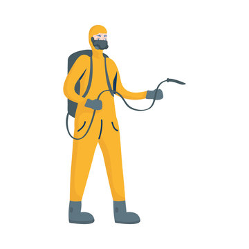 man cleaner with biosafety suit character