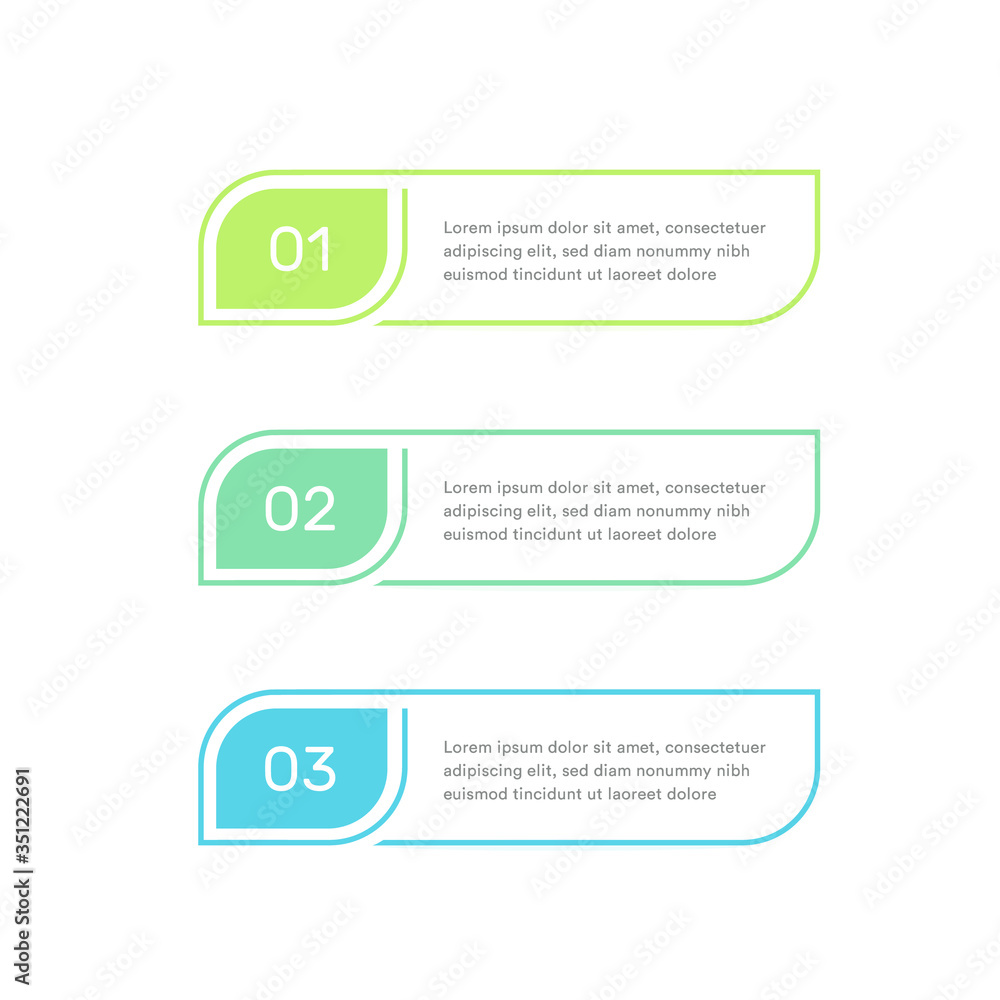 Aufkleber three steps infographic elements, colorful timeline, subscription plans. three options design templa